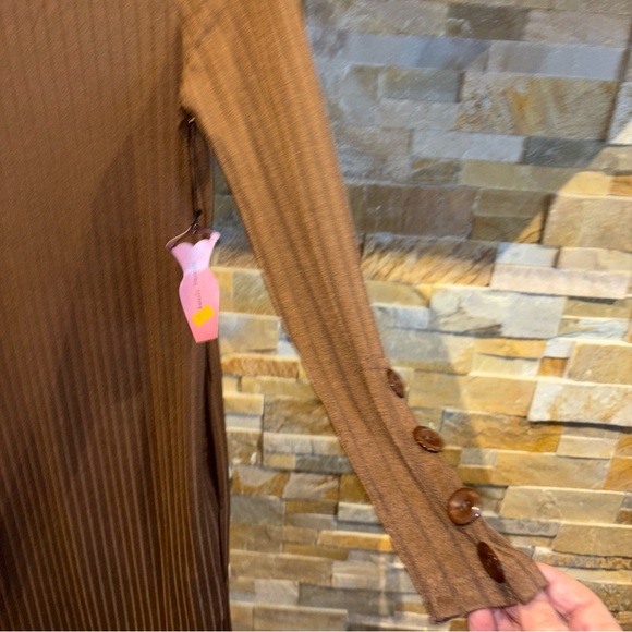 HAUTE MONDE MEDIUM CHIC RIBBED DRESS CHOCOLATE BROWN LS SLENDER FIT MIDI NWT - Picture 9 of 12